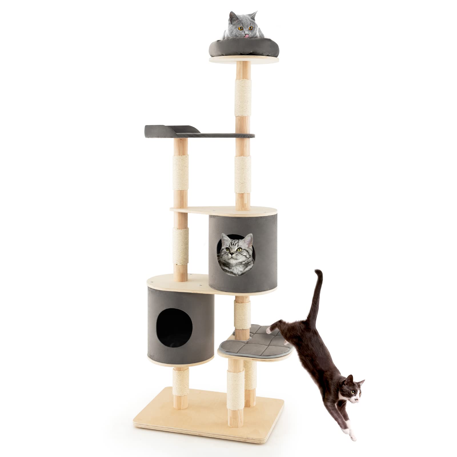 Large-Rubber-Wood-Cat-Tower-with-2-Removable-Condos-1