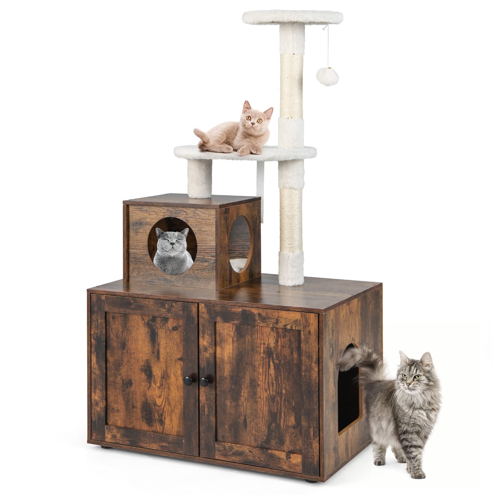 Rustic-Brown-Cat-Tower-with-Cat-Washroom-1